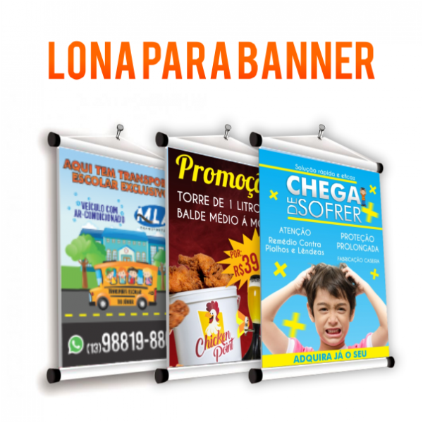 Mini Banner 440g - Produção 24h (SP Capital) 20x30 cm Lona 440g 4x0 (Frente  colorido) Bastão e Cordão - Mediatall Gráfica Ltda.